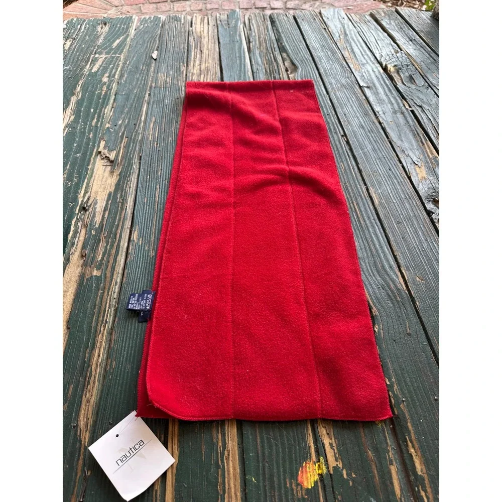 Nautica Red NauTech‎ Fleece Scarf Winter Warm Snowflake Logo Patch New With Tags